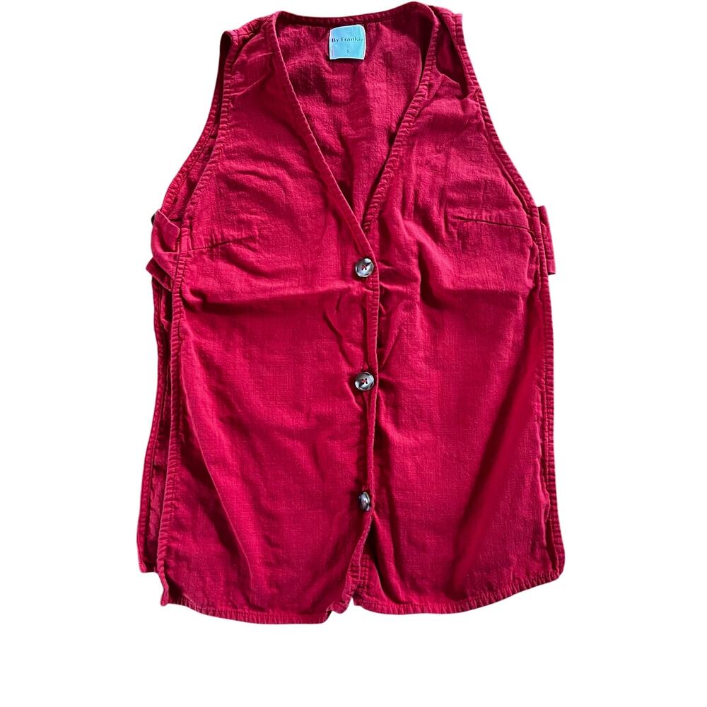 By Frankie Red Linen Blend Open Side Button Vest | Women's Small